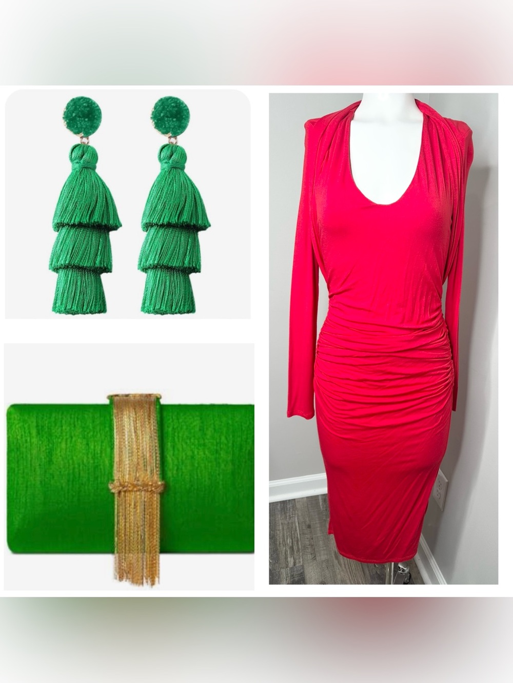 VENUS Long-Sleeve Ruched Midi Dress- small